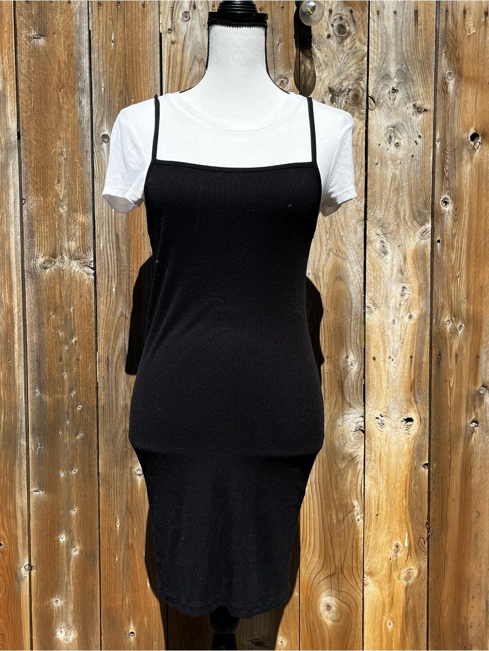 90s Style F21 Black Ribbed Slip Dress with White Tee Layered Set Accepting Offer